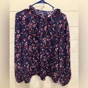J.Crew Factory Blouse navy blue flowers